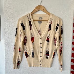 Fashion Bunnies sweater! Print V-neck cardigan long sleeve
